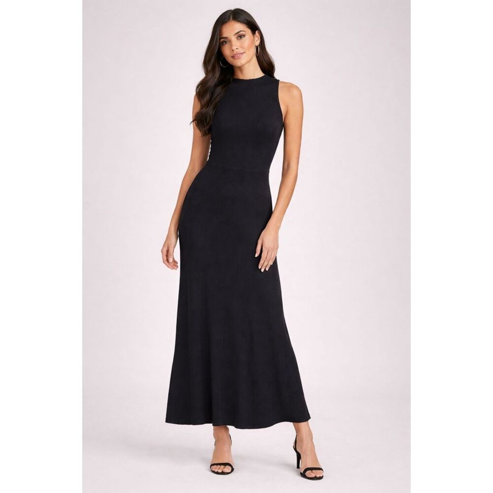KALLMEYER Ribbed Knit‎ Midi Dress Black Medium